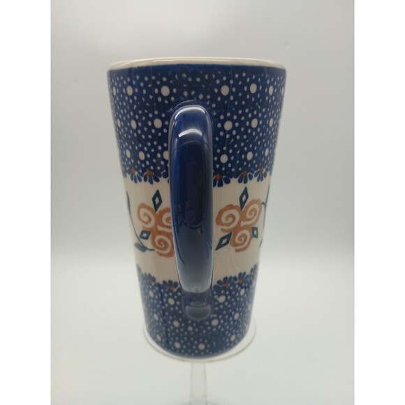Boleslawiec Polish Pottery Tall Mug Yellow Flower Pattern - 14 oz To Rim - Picture 4 of 7